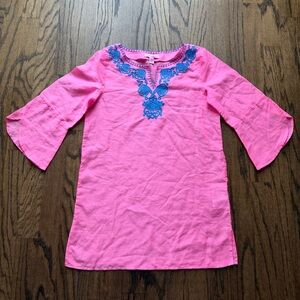 Lilly Pulitzer Pink swim Coverup with Blue Embroidery